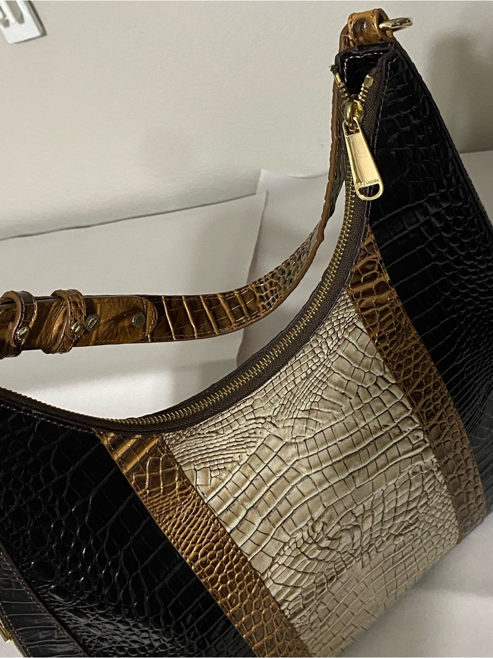 Brahmin Tabitha Tri-color Melbourne Leather Shoulder Bag Cocoa Conway - Picture 12 of 15